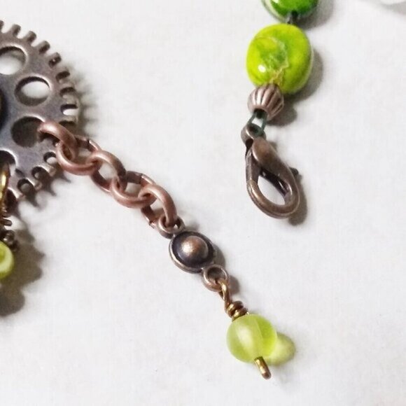 Green Sea Sediment Jasper & Copper Bracelet! Steampunk Elements w. Hamsa Hand - Picture 6 of 9